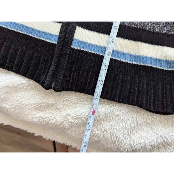 Carolyn Taylor Size Small Baby Blue White And Black Striped Knit Zip Up Sweater - Picture 5 of 12